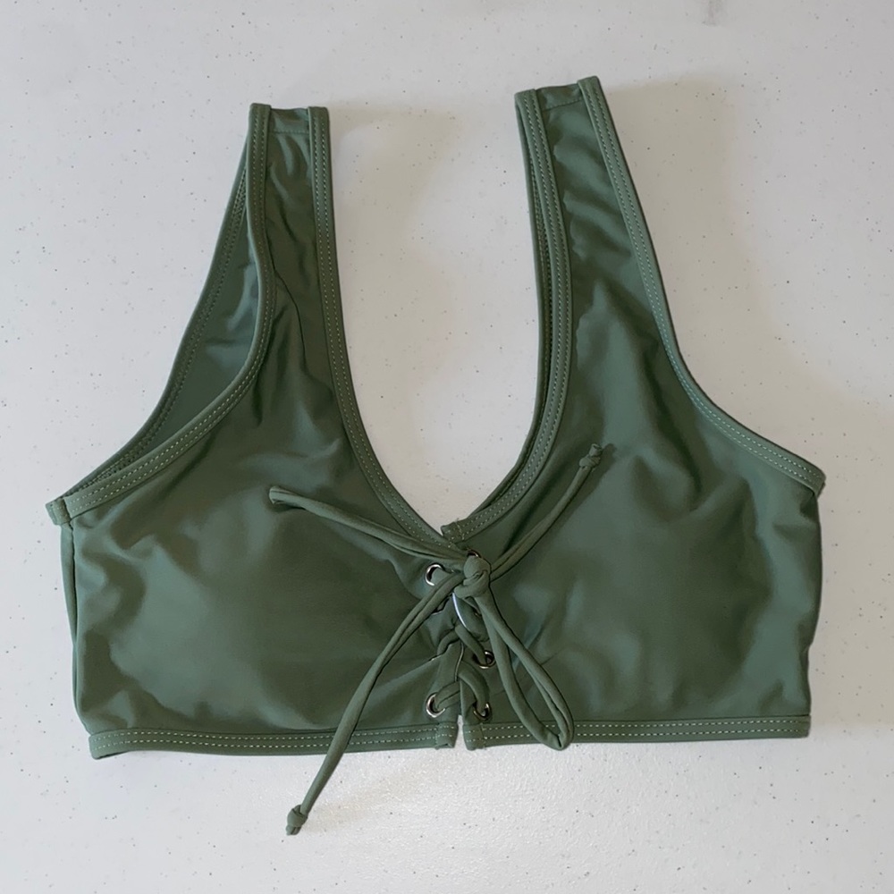 Zaful Lace Up Green Bikini Top
